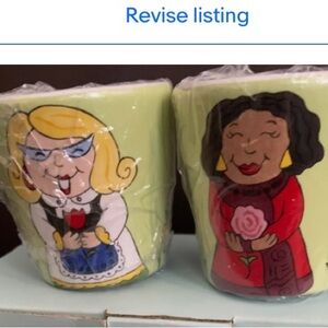 PartyLite Garden Gals Pair Votive Ceramic Candle Holders NIB